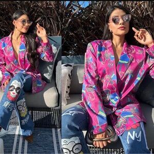 Vibrant Pink Graphic Blazer